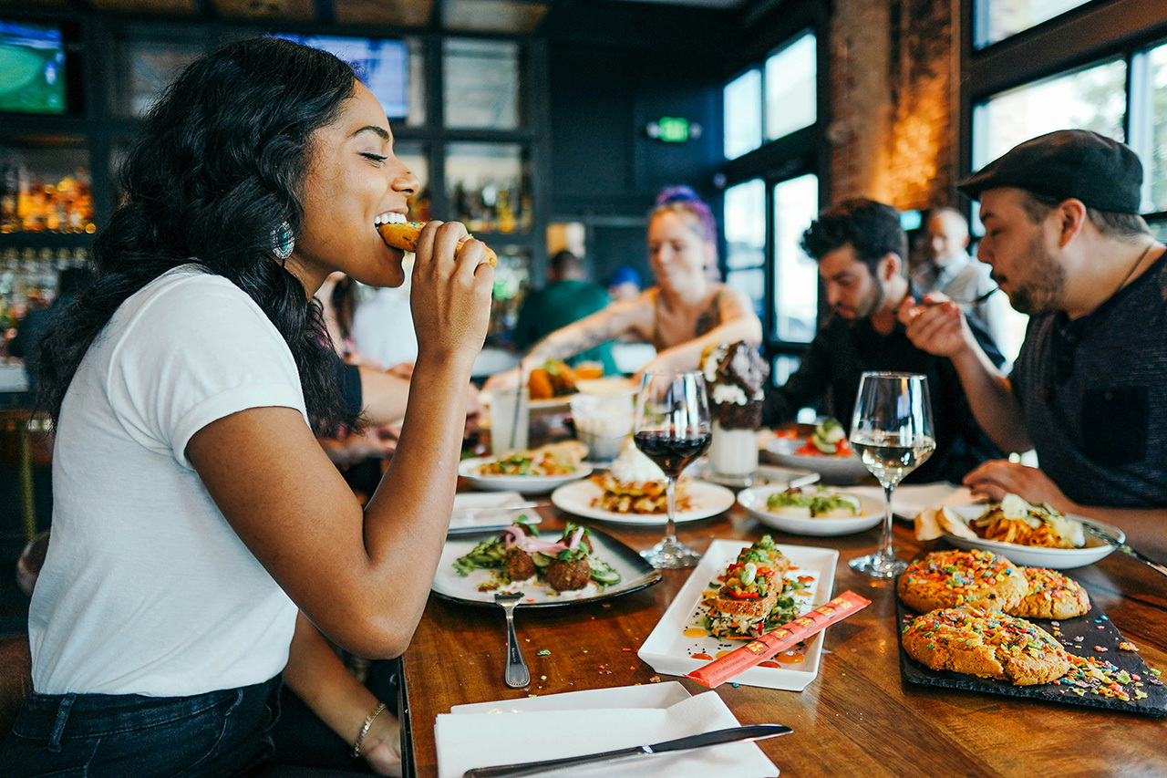 Guests enjoying a meal together at a restaurant